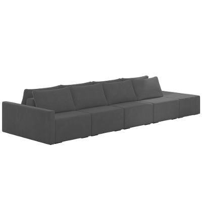 Sofá Ilha Modular Com Puff Para Sala Living 432cm Georgia K04 Veludo Cinza Escuro - Mpozenato