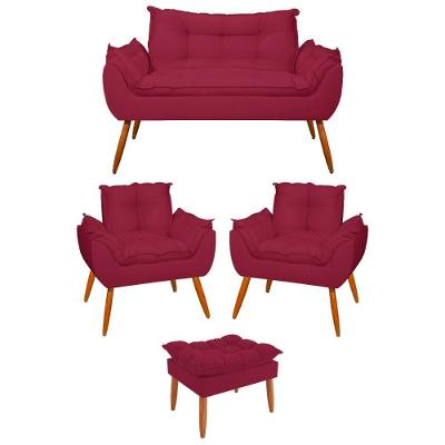 Kit 02 Poltronas + Namoradeira + Puff Opala Balaqui Decor Marsala