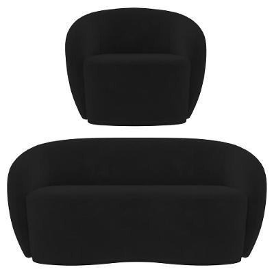 Sofá 2 Lugares Living 160cm E 1 Poltrona Giratória Garbin K04 Veludo Preto - Mpozenato