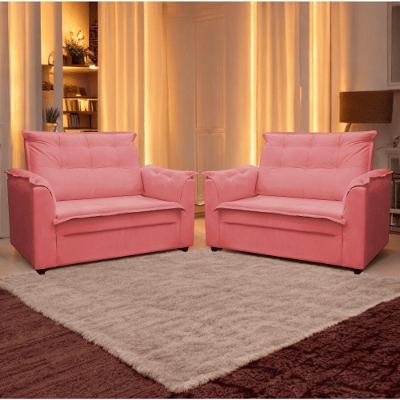 Kit 02 Sofás 2 Lugares Namoradeira Marrocos 1,40m Sala De Tv Estar Recepção Suede Rose Mabe Magazine