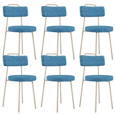 Kit 06 Cadeiras Decorativas Estofada Sala Jantar Barcelona Arena L02 Linho Azul - Lyam
