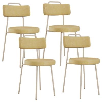 Kit 04 Cadeiras Decorativas Estofada Sala Jantar Barcelona Arena L02 Couríssimo Fendi - Lyam