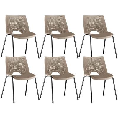 Kit 06 Cadeiras Empilhável Fixa Liked F02 Base Aço Preto Nude - Lyam Decor