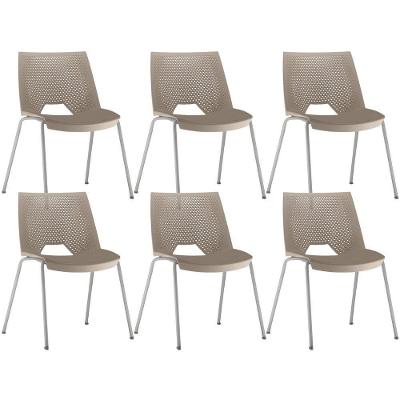 Kit 06 Cadeiras Empilhável Fixa Liked F02 Base Aço Cinza Nude - Lyam Decor