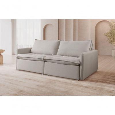 Sofá Retrátil Cama Califórnia Para Sala 220 Cm linho Cinza Claro 101