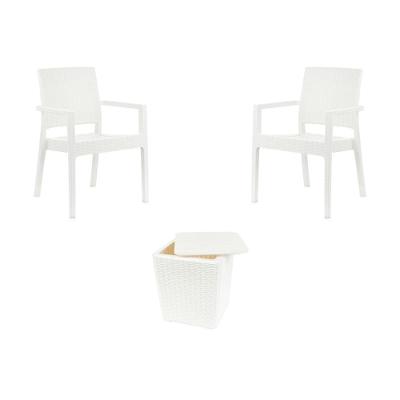 Kit 2 Cadeiras Com Braço Milano Rattan + Mesa Capri Branca