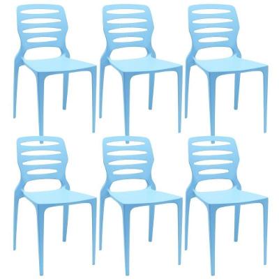 Kit 06 Cadeiras Para Cozinha Área Gourmet Jardim Empilhável Larsen P03 Azul Celeste - Lyam Decor
