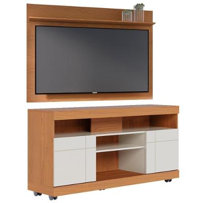 Rack Para Sala Com Painel Para Tv 55 Pol Raya C04 Freijó Off White - Lyam Decor