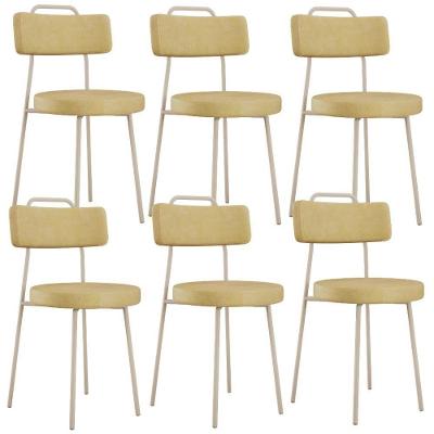 Kit 06 Cadeiras Decorativas Estofada Sala Jantar Barcelona Arena L02 Couríssimo Fendi - Lyam