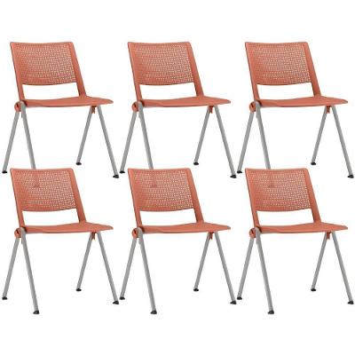 Kit 06 Cadeiras Empilhável Fixa Lift F02 Base Aço Cinza Laranja - Lyam Decor
