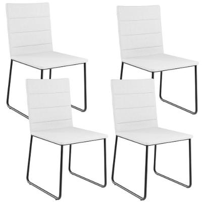 Kit 04 Cadeiras Decorativa Estofada Para Sala De Jantar Preto Maya L02 Facto Branco - Lyam Decor