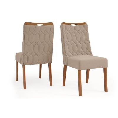 Kit 2 Cadeiras Sala Jantar Bia Freijó/suede Kraft Bege - Dj Móveis