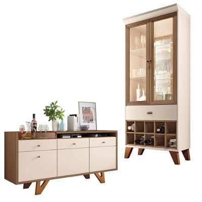 Conjunto Cristaleira Adega E Buffet Aparador Mdp/mdf Andorra/noeli Off White/castanho G26 - Gran Belo