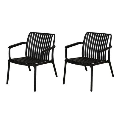 Kit 2 Cadeiras Com Braço Empilhável Lounge Cozumel Inmetro Fratini 59 Cm (larg) Polipropileno Preto