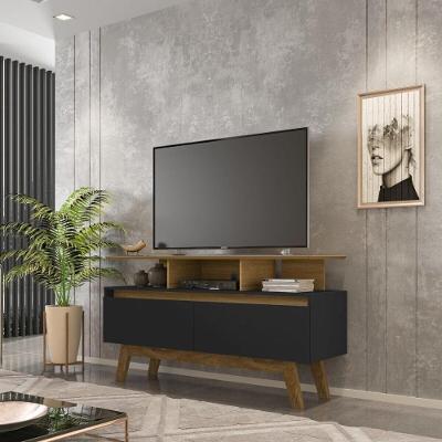 Rack Para Tv Até 50 Polegadas Com Nicho E 2 Portas Retrô Multimóveis Cr45294 Cinamomo Preto Fosco