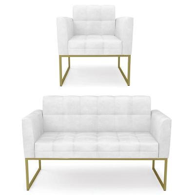 Sofá Namoradeira E 1 Poltrona Base Industrial Dourado Ana Sintético Pu Branco - Ibiza