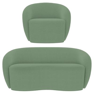 Sofá 3 Lugares Living 180cm E 1 Poltrona Giratória Garbin K04 Bouclê Verde - Mpozenato