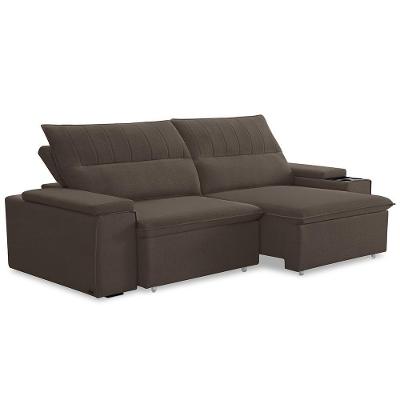 Sofá Retrátil Reclinável Para Sala 3 Lugares 225cm Ricci F04 Veludo Marrom - Lyam Decor