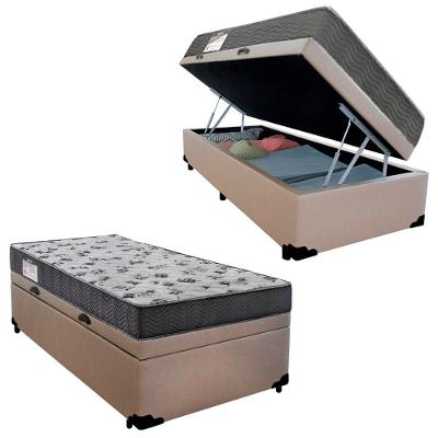 Cama Box Baú Solteiro Sintético + Colchão De Molas Ensacadas Sereneprime 88 x 188 x 62 cm Bege