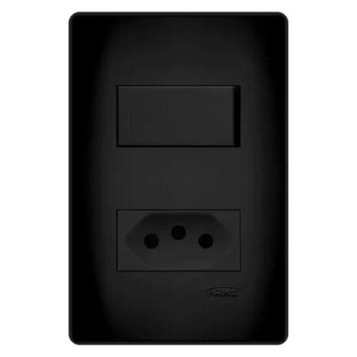 Conjunto Fame Habitat Black - Interruptor Simples 16a, Tomada 2p+t 20a