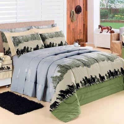 Kit Cobre Leito Colcha Encatare Casal 3 Peças Percal 200 Fios 100% Algodão - Texas Cavalo