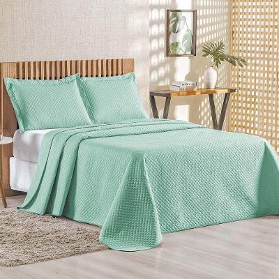 Kit Cobre Leito Colcha Ideale Queen 3 Peças Matelado Geométrico - Verde Tiffany - 100% Poliéster