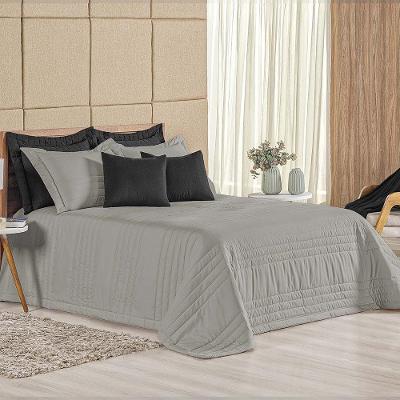 Kit Cobre Leito Colcha Dobby King 3 Peças Matelado 180 Fios - Cinza - 100% Poliéster