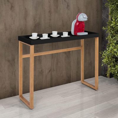 Aparador Buffet Slim Para Sala Cozinha Pés Madeira Tampo MDF Preto