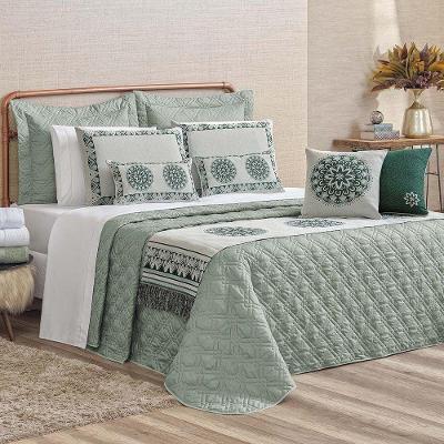 Kit Cobre Leito Colcha Tierry King 5 Peças Hipercal 180 Fios - Verde Malva