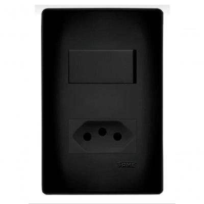 Conjunto Fame Habitat Black - Interruptor Simples 16a, Tomada 2p+t 10a