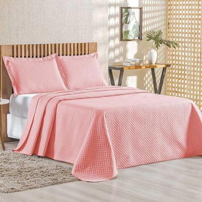 Kit Cobre Leito Colcha Ideale Queen 3 Peças Matelado Geométrico - Salmão - 100% Poliéster