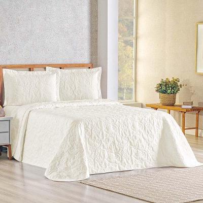 Kit Cobre Leito Colcha Celeste Queen 3 Peças Matelado Floral 180 Fios - Marfim