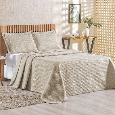 Kit Cobre Leito Colcha Ideale Queen 3 Peças Matelado Geométrico - Cáqui - 100% Poliéster
