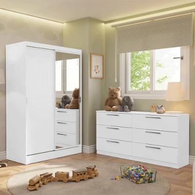 Kit Guarda-roupa Infantil Max 2 Portas De Correr Com Espelho + Cômoda Branco Madesa Branco