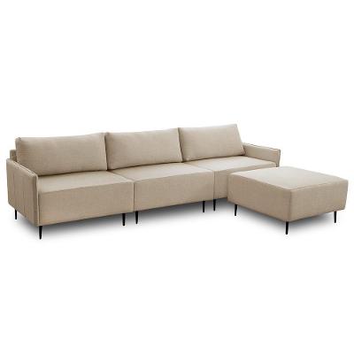 Sofá 3 Lugares Para Sala Living Com Puff 280cm Yves F04 Linho Tramado Creme - Lyam Decor