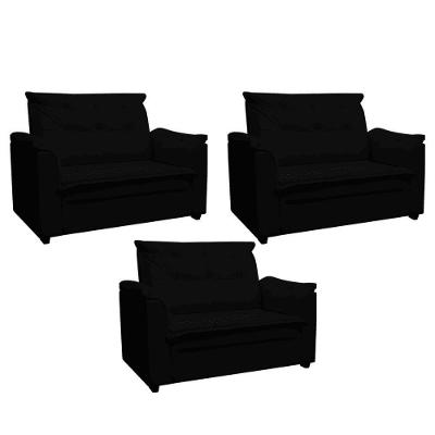 Kit 03 Sofás 2 Lugares Namoradeira Marrocos 1,40m Sala De Tv Estar Recepção Suede Preto Mabe Magazine