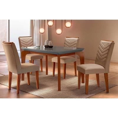Sala De Jantar Completa Londrina Tampo Madeirado C- Vidro Curvo 120x80 E 4 Cadeiras Londrina Imbuia-veludo Capuccino - Rufato