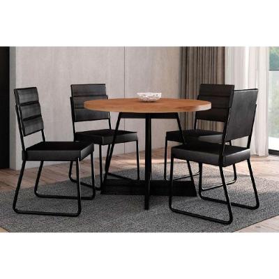 Sala De Jantar Completa átria 1594 Aço C- Tampo Madeirado 100cm E 4 Cadeiras 1736 Preto-nogal - Preto-preto - Carraro