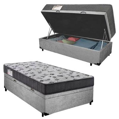 Cama Box Baú Solteiro Suede + Colchão De Molas Ensacadas Sereneprime 88x188x62cm Cinza