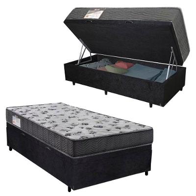 Cama Box Baú Solteiro Suede+Colchão De Molas Ensacadas Sereneprime 88 x 188 x 62cm Preto