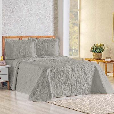 Kit Cobre Leito Colcha Celeste Queen 3 Peças Matelado Floral 180 Fios - Cinza