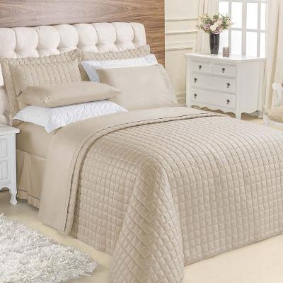 Kit Cobre Leito Colcha Veneza King 3 Peças Hipercal 180 Fios - Cáqui