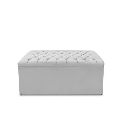 Calçadeira Baú Estofada Dunas Casal 140 Cm - Veludo Cinza