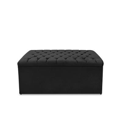 Calçadeira Baú Estofada Dunas Casal 140 Cm - Veludo Preto