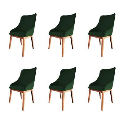 Kit 6 Cadeiras De Jantar Luxo Estofada Elisa Anatômica Veludo Verde Base Madeira Maciça Mel