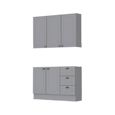 Cozinha Modulada 2 Peças 5 Portas 3 Gavetas Henn Americana Cinza