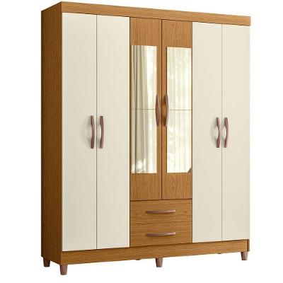 Guarda Roupa âmbar Solteiro 6 Portas Com Espelho Albatroz Cinamomo/off White