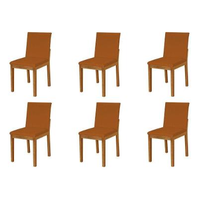 Kit 6 Cadeiras De Jantar Luxo Pérola Estofadas Em Veludo Terracota Base Madeira Maciça Mel