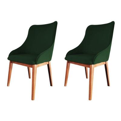 Kit 2 Cadeiras De Jantar Luxo Estofada Elisa Anatômica Veludo Verde Base Madeira Maciça Mel
