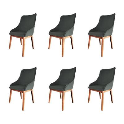 Kit 6 Cadeiras De Jantar Luxo Estofada Elisa Anatômica Veludo Cinza Base Madeira Maciça Mel